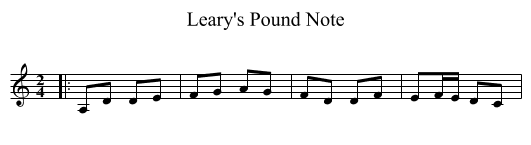 Leary's Pound Note - staff notation