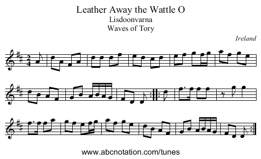 Leather Away the Wattle O - staff notation
