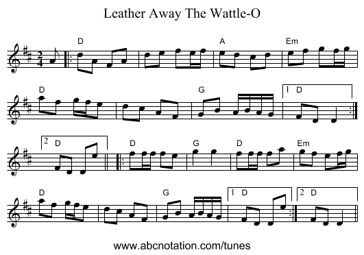 Leather Away The Wattle-O - staff notation