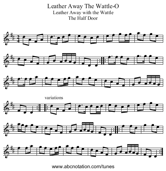 Leather Away The Wattle-O - staff notation