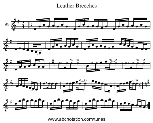 Leather Breeches - staff notation