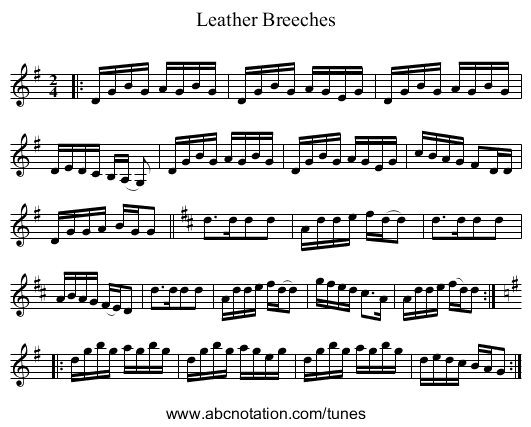 Leather Breeches - staff notation