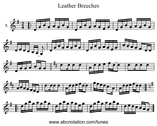 Leather Breeches - staff notation
