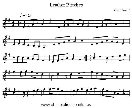 Leather Britches - staff notation
