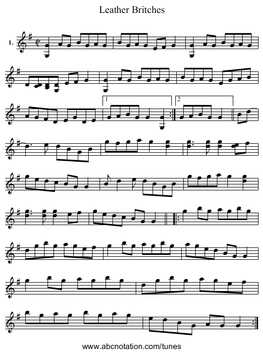 Leather Britches - staff notation