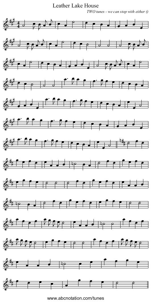 Leather Lake House - staff notation