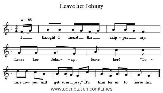 Leave her Johnny - staff notation