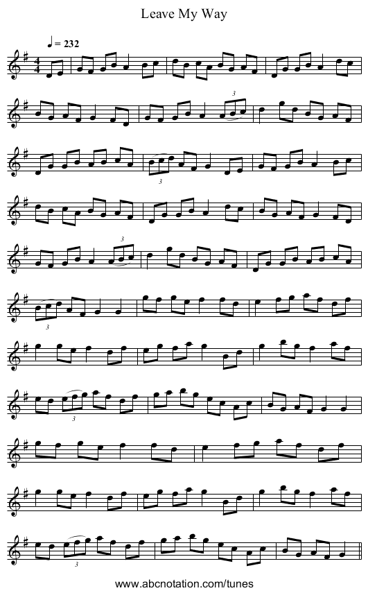 Leave My Way - staff notation