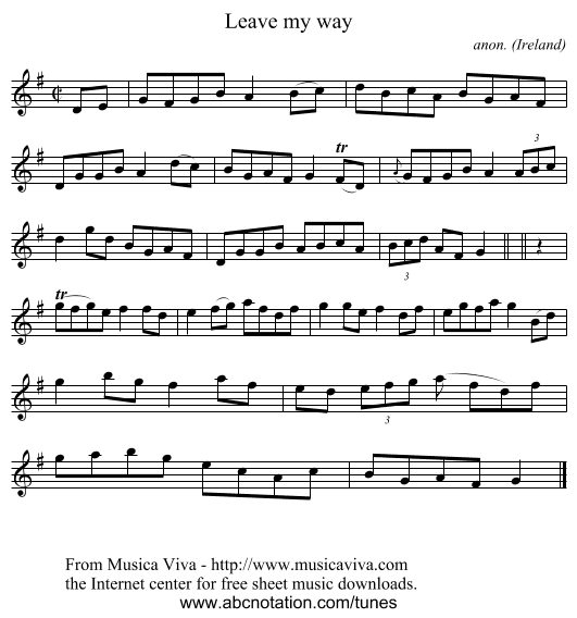 Leave my way - staff notation