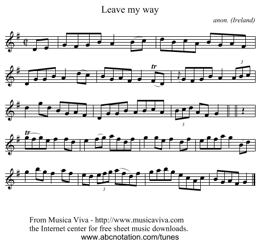 Leave my way - staff notation