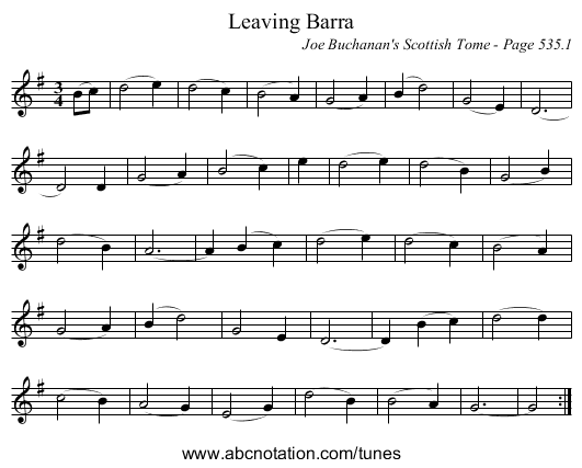 Leaving Barra - staff notation