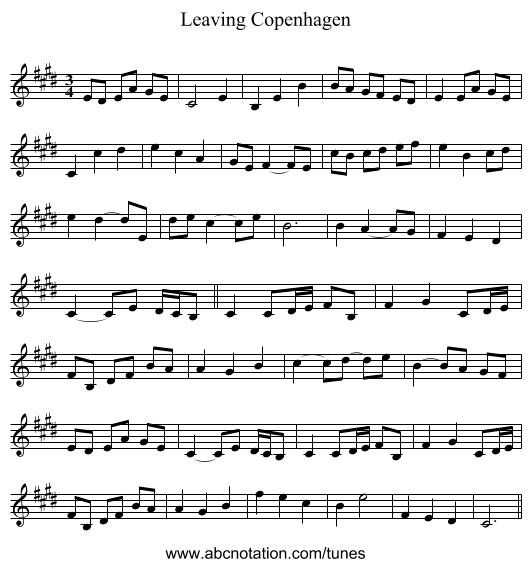 Leaving Copenhagen - staff notation