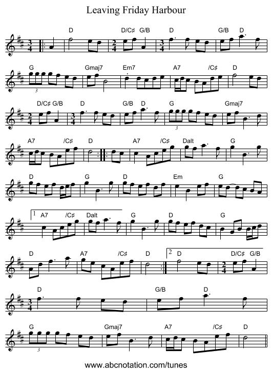 Leaving Friday Harbour - staff notation