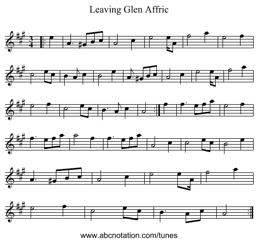Leaving Glen Affric - staff notation