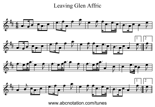 Leaving Glen Affric - staff notation