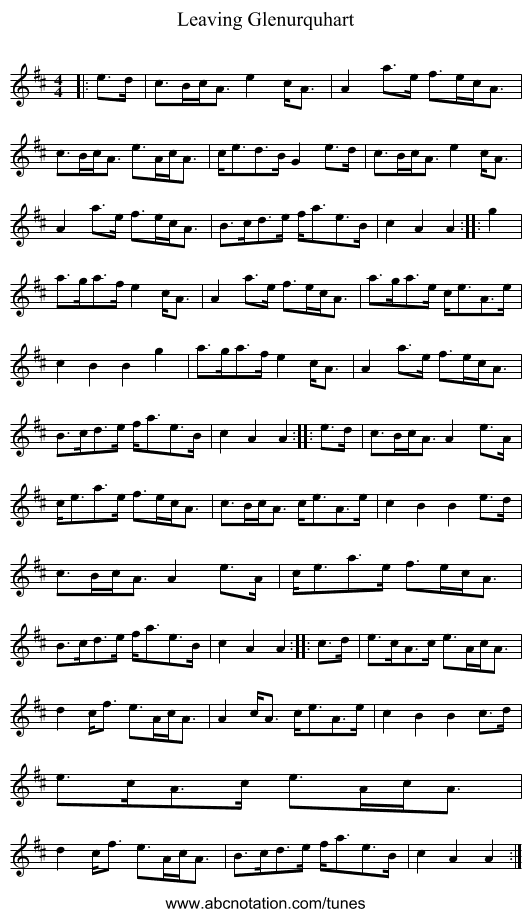 Leaving Glenurquhart - staff notation