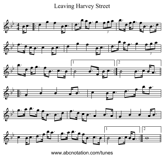 Leaving Harvey Street - staff notation
