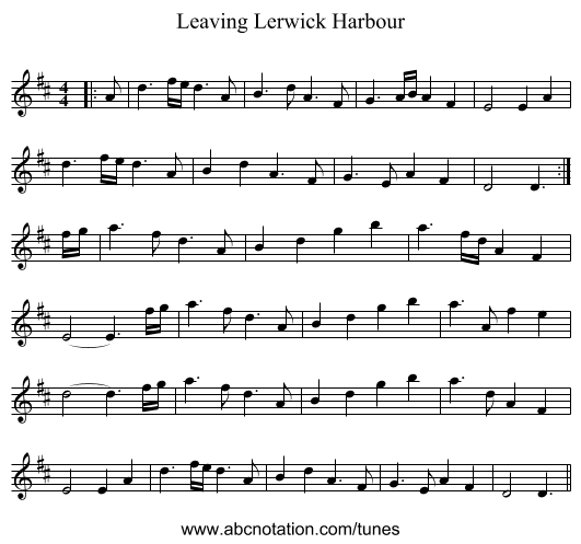 Leaving Lerwick Harbour - staff notation