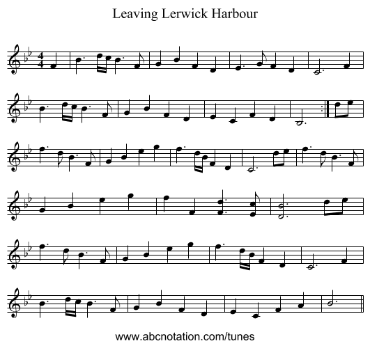 Leaving Lerwick Harbour - staff notation