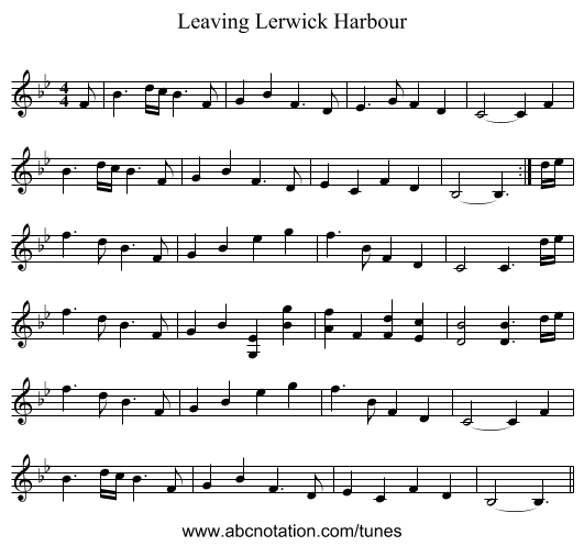 Leaving Lerwick Harbour - staff notation