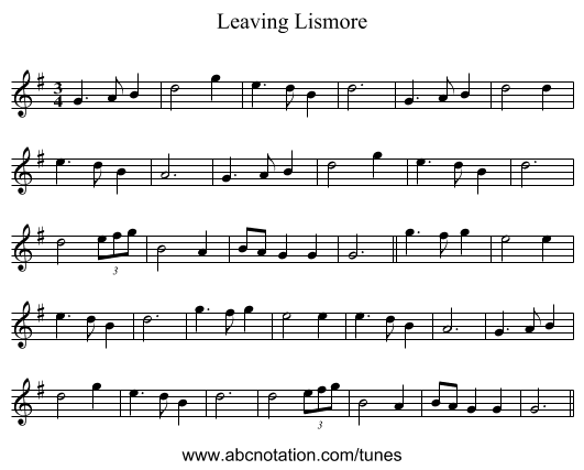 Leaving Lismore - staff notation