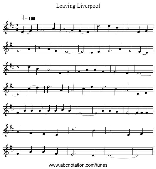 Leaving Liverpool - staff notation
