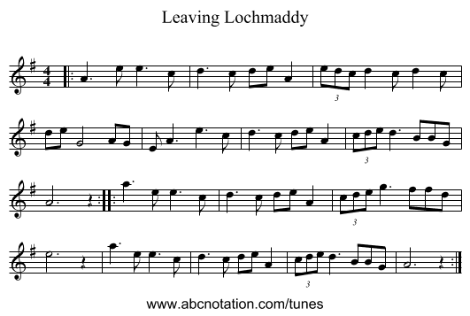 Leaving Lochmaddy - staff notation