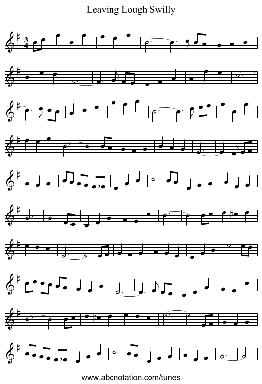 Leaving Lough Swilly - staff notation