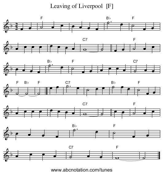 Leaving of Liverpool  [F] - staff notation
