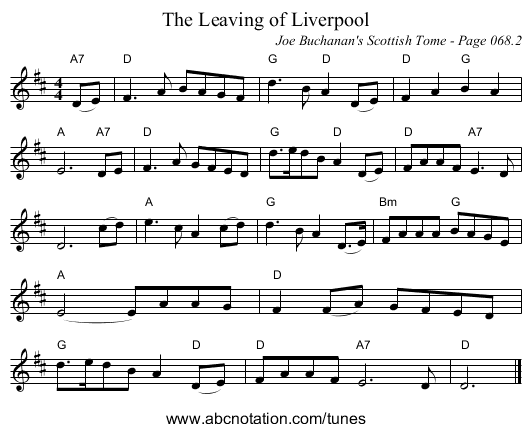 Leaving of Liverpool, The - staff notation