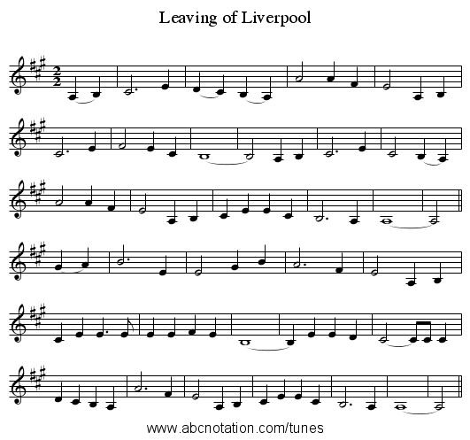 Leaving of Liverpool - staff notation