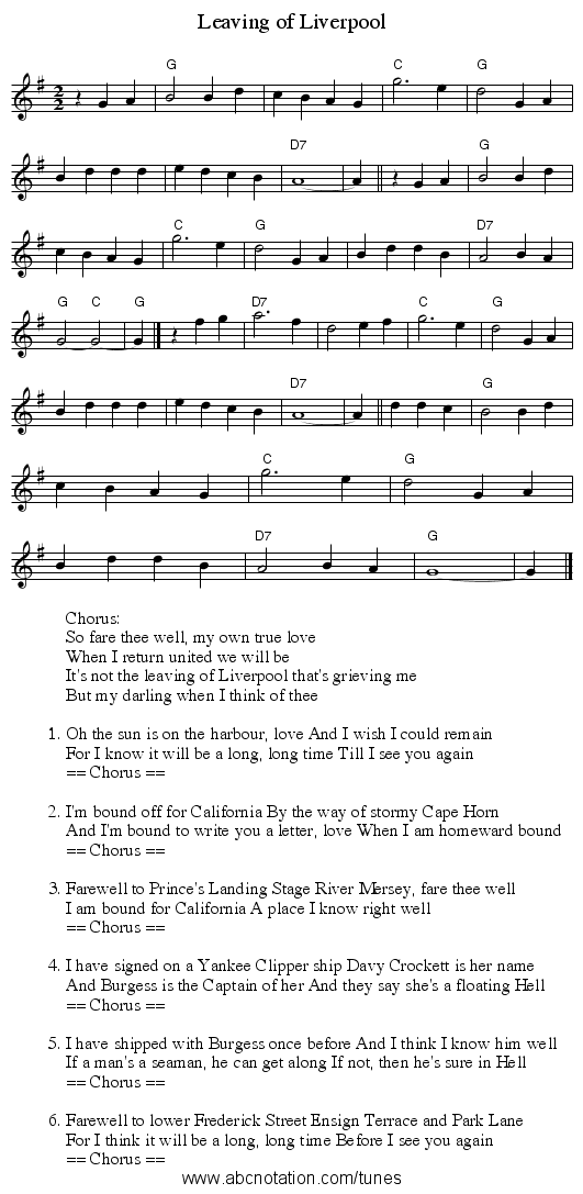 Leaving of Liverpool - staff notation