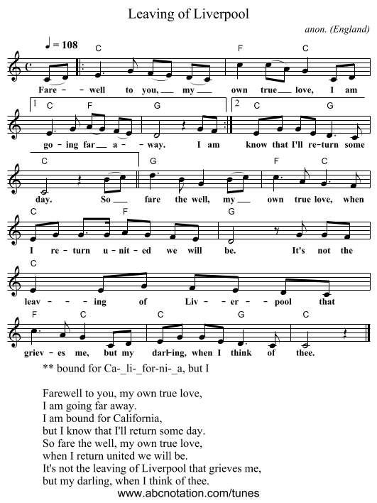 Leaving of Liverpool - staff notation