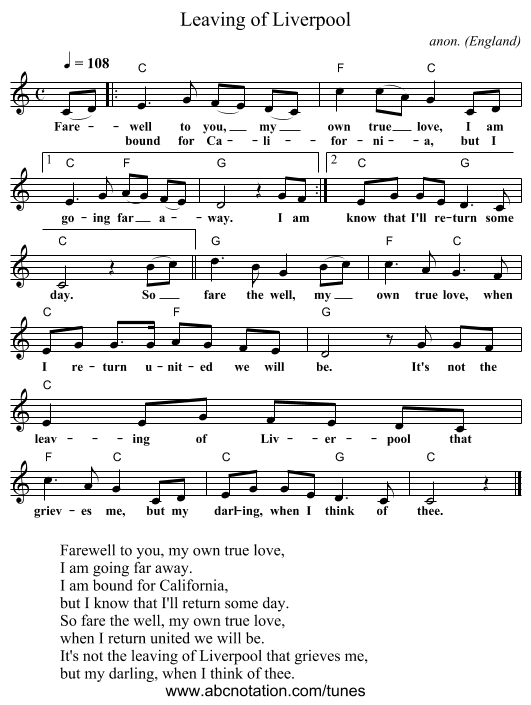 Leaving of Liverpool - staff notation
