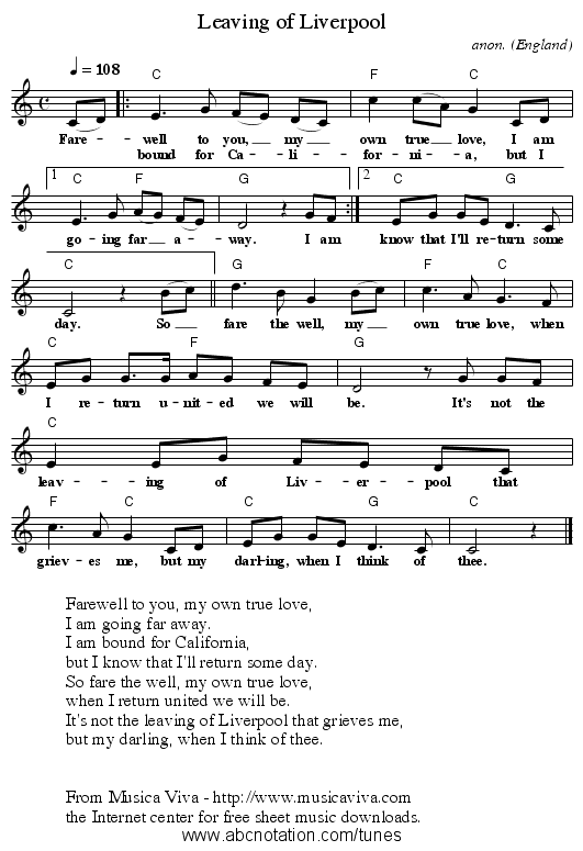 Leaving of Liverpool - staff notation