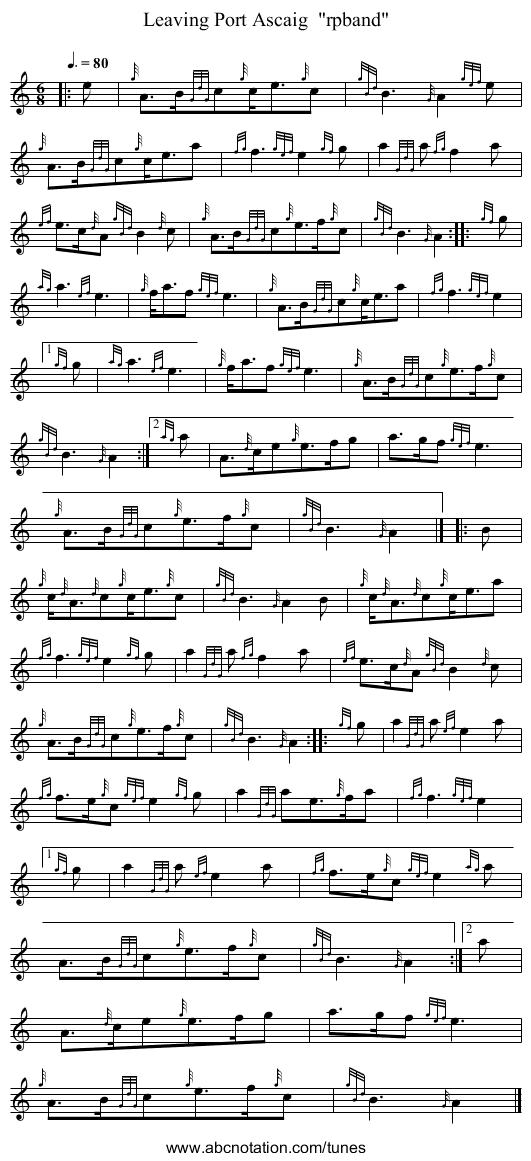 Leaving Port Ascaig  rpband - staff notation