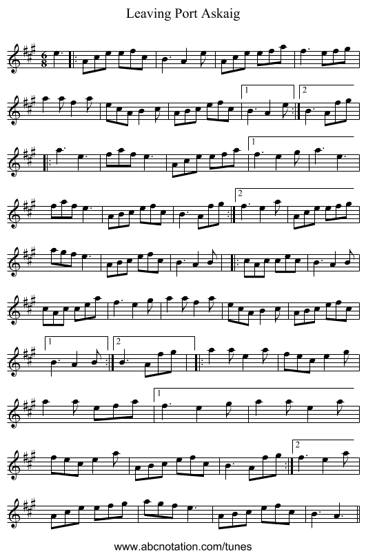 Leaving Port Askaig - staff notation