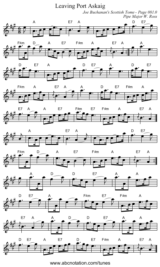 Leaving Port Askaig - staff notation