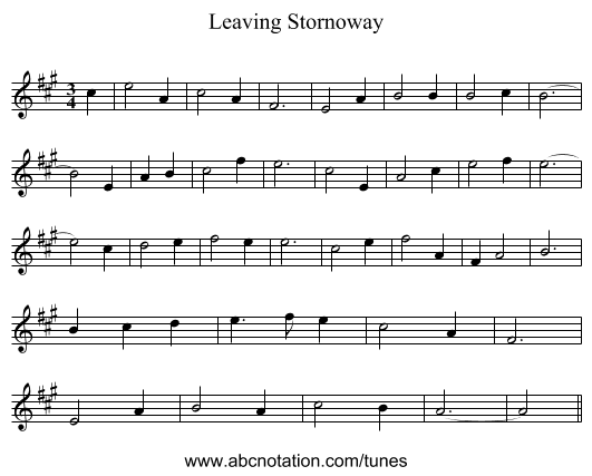 Leaving Stornoway - staff notation