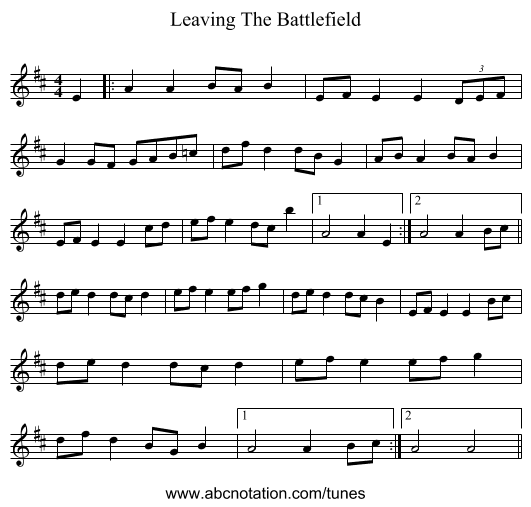 Leaving The Battlefield - staff notation