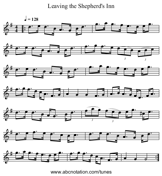 Leaving the Shepherd's Inn - staff notation