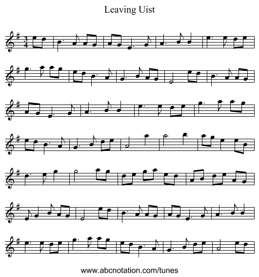 Leaving Uist - staff notation