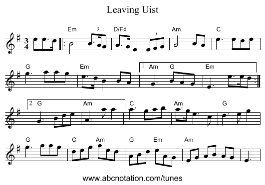 Leaving Uist - staff notation