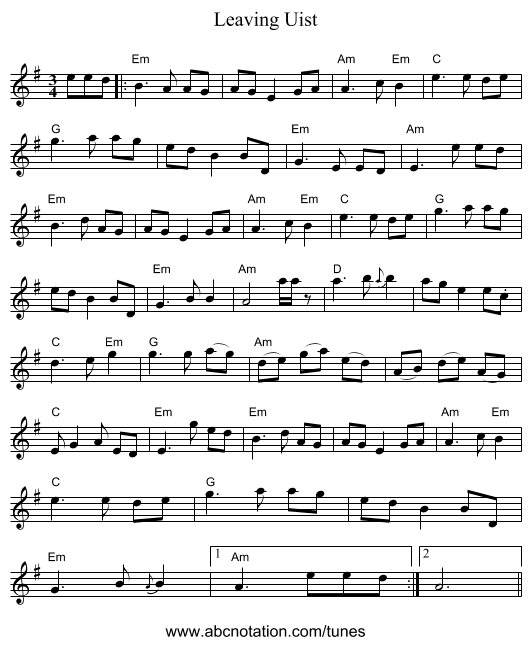 Leaving Uist - staff notation