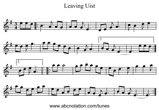 Leaving Uist - staff notation