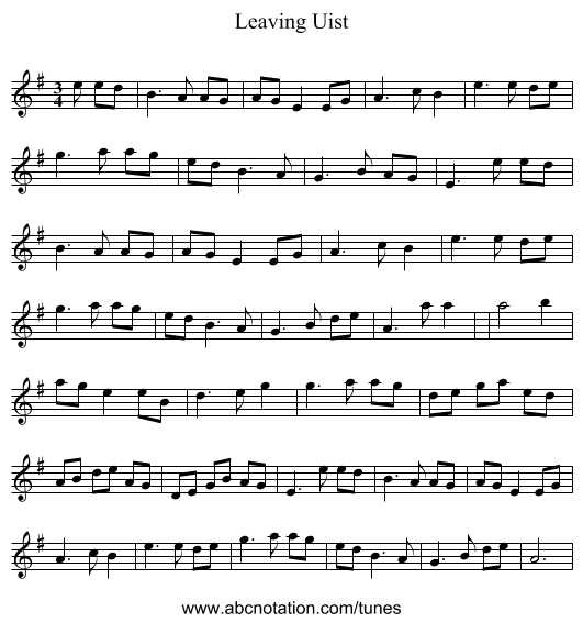 Leaving Uist - staff notation