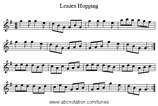 Leazes Hopping - staff notation