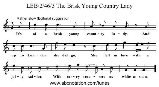 LEB/2/46/3 The Brisk Young Country Lady - staff notation