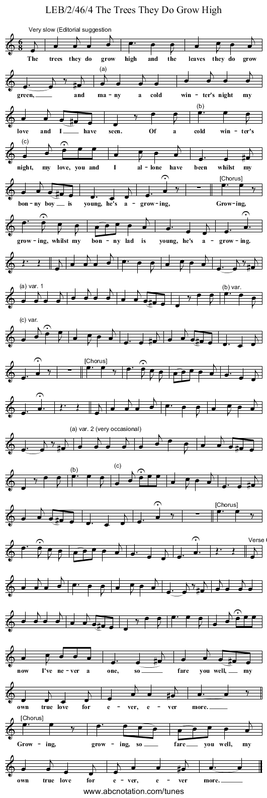 LEB/2/46/4 The Trees They Do Grow High - staff notation