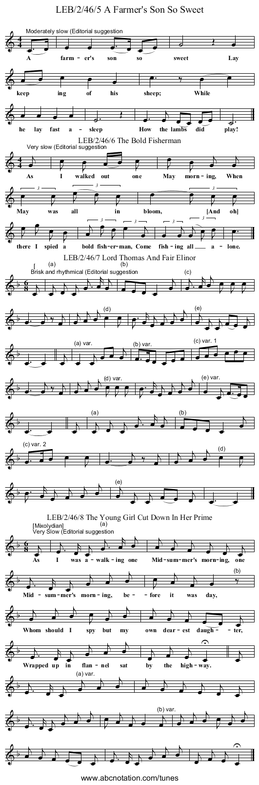 LEB/2/46/5 A Farmer's Son So Sweet - staff notation